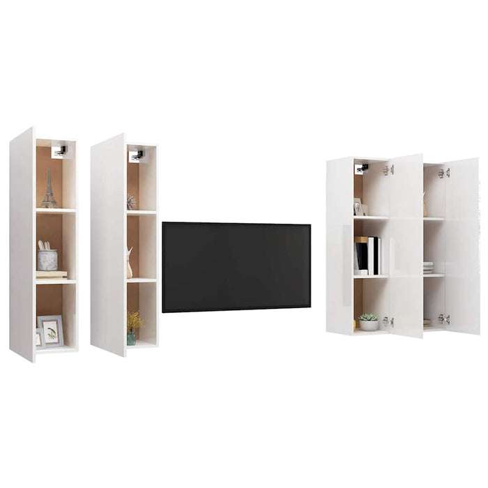 Dulap TV, 4 buc, alb extralucios, 30,5x30x110 cm lemn prelucrat WALTI