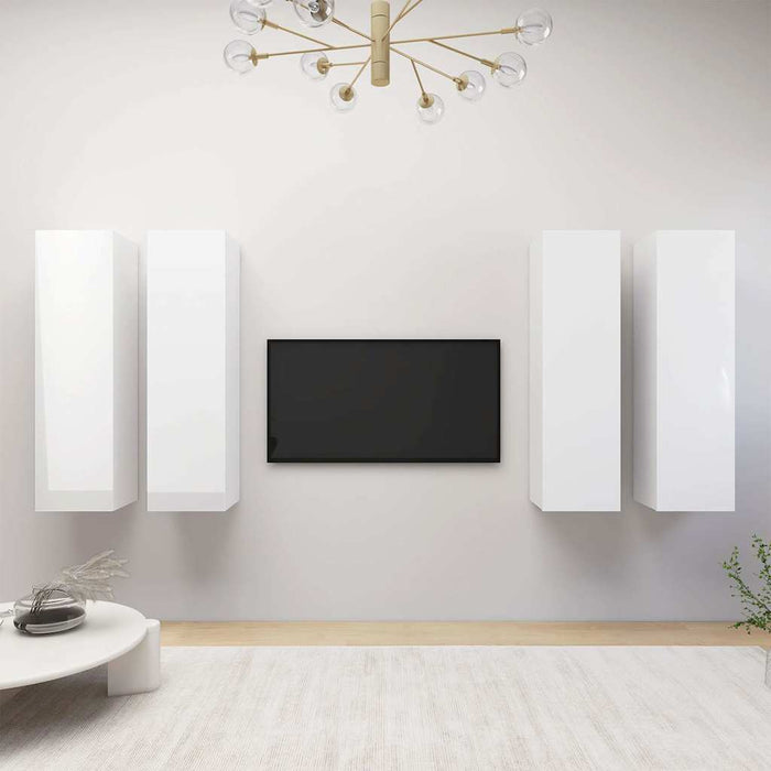 Dulap TV, 4 buc, alb extralucios, 30,5x30x110 cm lemn prelucrat WALTI