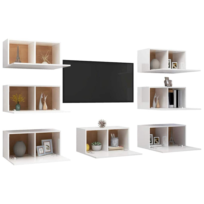 Dulap TV, 7 buc, alb extralucios, 30,5x30x60 cm, lemn prelucrat WALTI