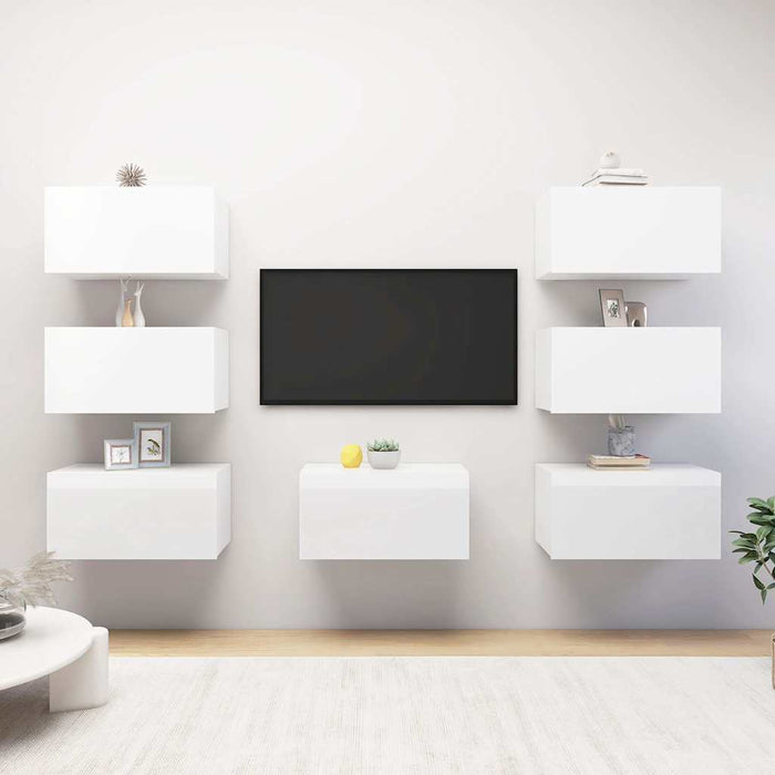 Dulap TV, 7 buc, alb extralucios, 30,5x30x60 cm, lemn prelucrat WALTI