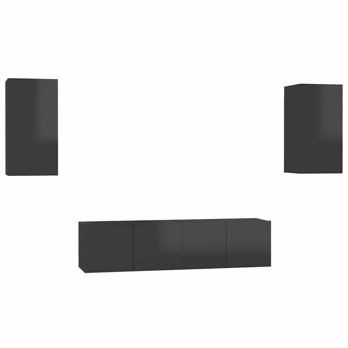 Set de dulapuri TV, 4 piese, negru extralucios, lemn prelucrat WALTI