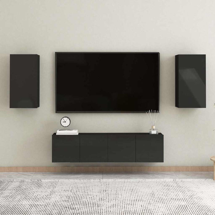 Set de dulapuri TV, 4 piese, negru extralucios, lemn prelucrat WALTI