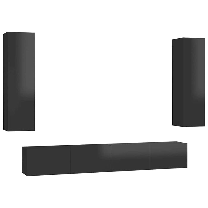 Set dulapuri TV, 4 piese, negru extralucios, lemn prelucrat WALTI