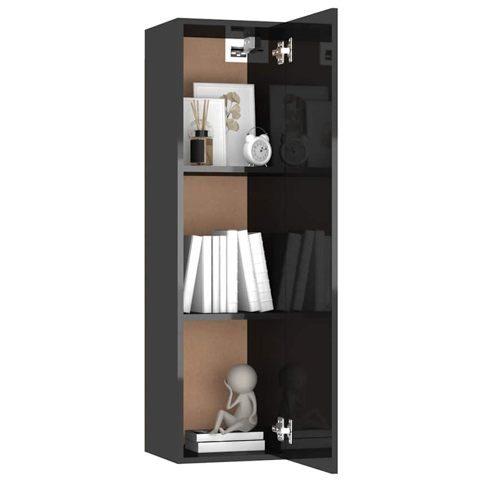 Set dulapuri TV, 4 piese, negru extralucios, lemn prelucrat WALTI