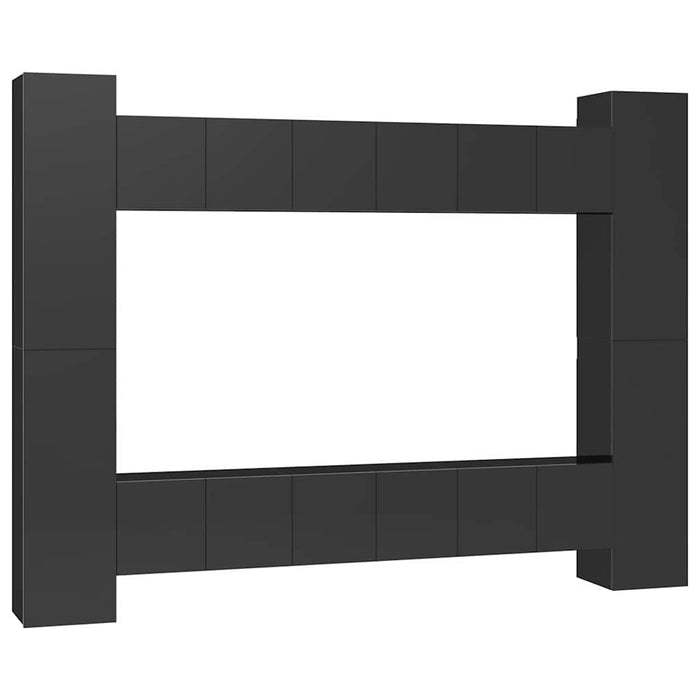 Set de dulapuri TV, 10 piese, negru extralucios, lemn prelucrat WALTI