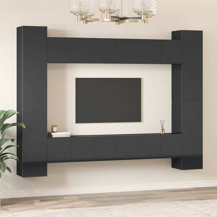 Set de dulapuri TV, 10 piese, negru extralucios, lemn prelucrat WALTI