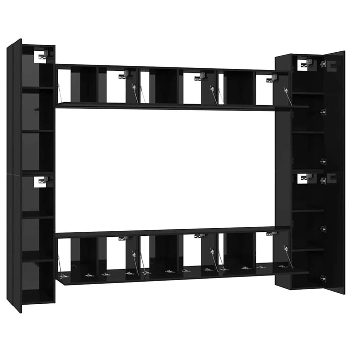 Set de dulapuri TV, 10 piese, negru extralucios, lemn prelucrat WALTI