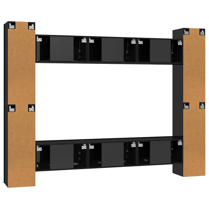 Set de dulapuri TV, 10 piese, negru extralucios, lemn prelucrat WALTI