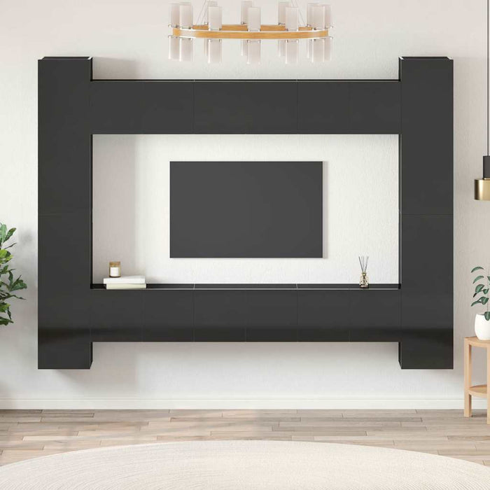 Set de dulapuri TV, 10 piese, negru extralucios, lemn prelucrat WALTI