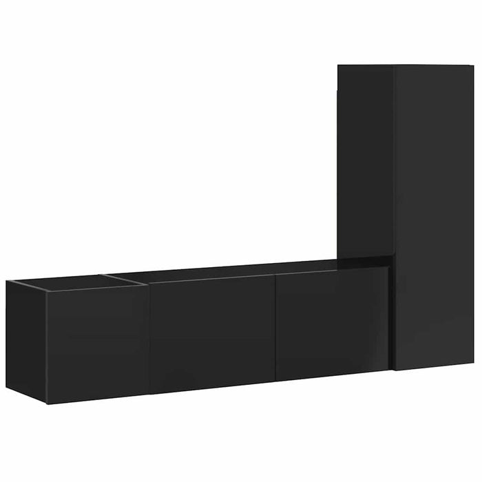 Set de dulapuri TV, 3 piese, negru extralucios, lemn prelucrat WALTI