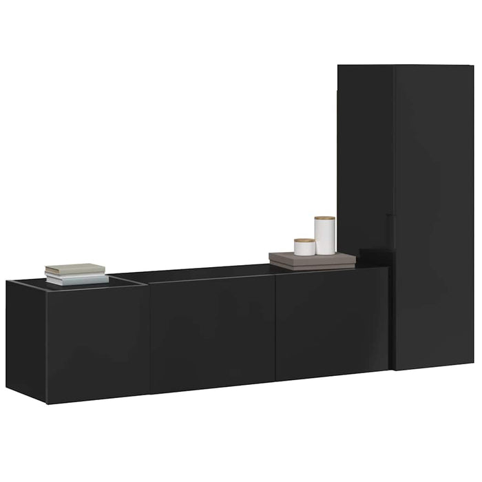 Set de dulapuri TV, 3 piese, negru extralucios, lemn prelucrat WALTI