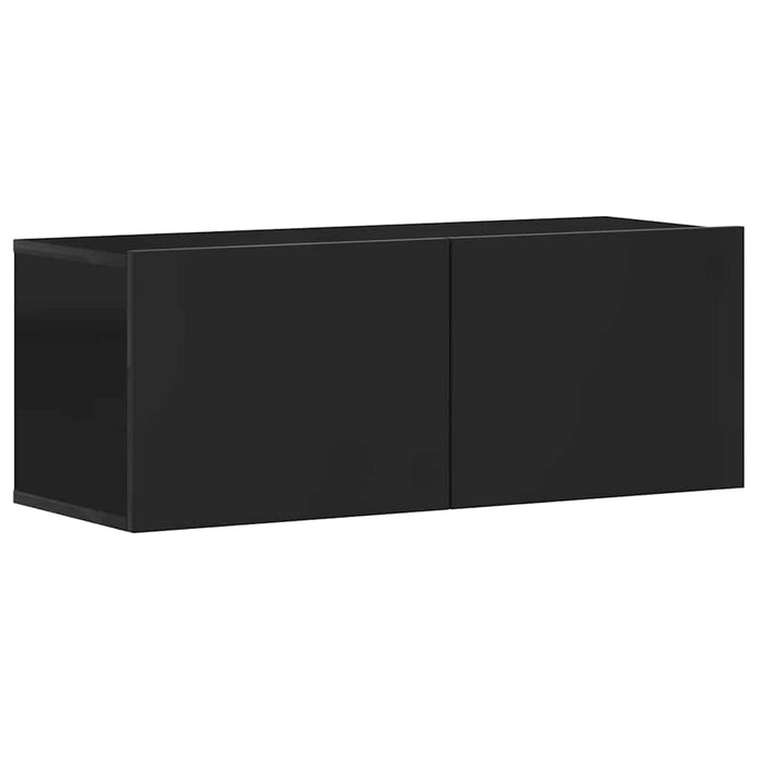 Set de dulapuri TV, 3 piese, negru extralucios, lemn prelucrat WALTI