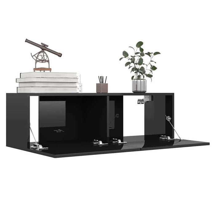 Set de dulapuri TV, 6 piese, negru extralucios, lemn prelucrat WALTI