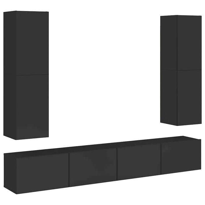 Set dulapuri TV, 4 piese, negru extralucios, lemn prelucrat WALTI