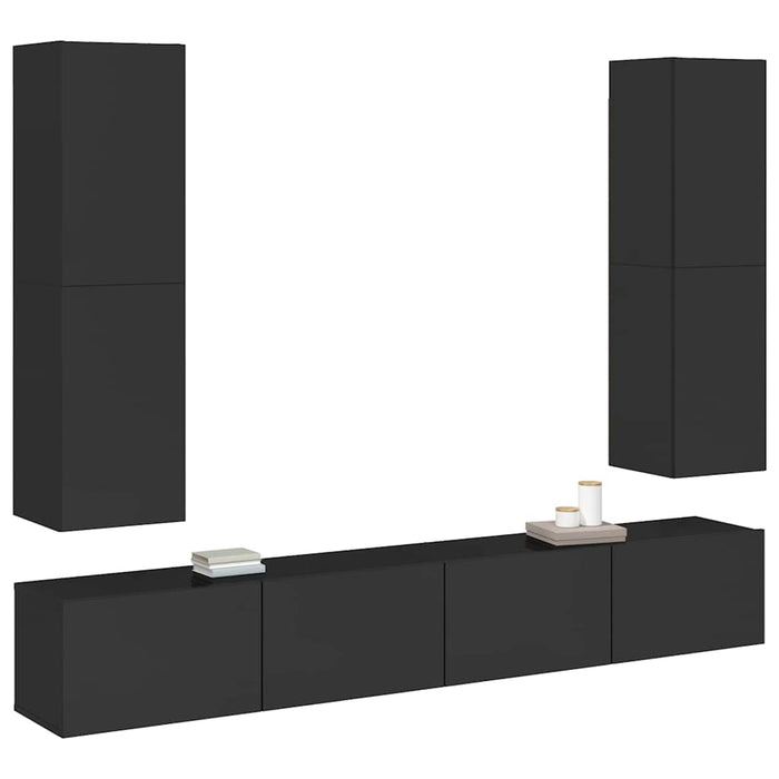 Set dulapuri TV, 4 piese, negru extralucios, lemn prelucrat WALTI