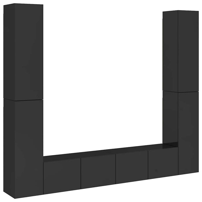Set de dulapuri TV, 6 piese, negru extralucios, lemn prelucrat WALTI