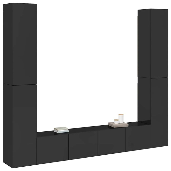 Set de dulapuri TV, 6 piese, negru extralucios, lemn prelucrat WALTI