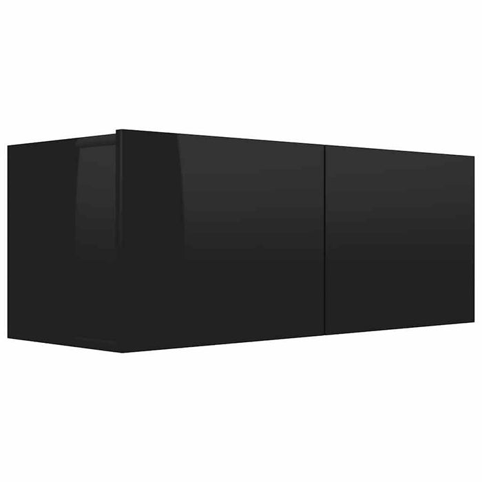 Set dulapuri TV, 4 piese, negru extralucios, lemn prelucrat WALTI