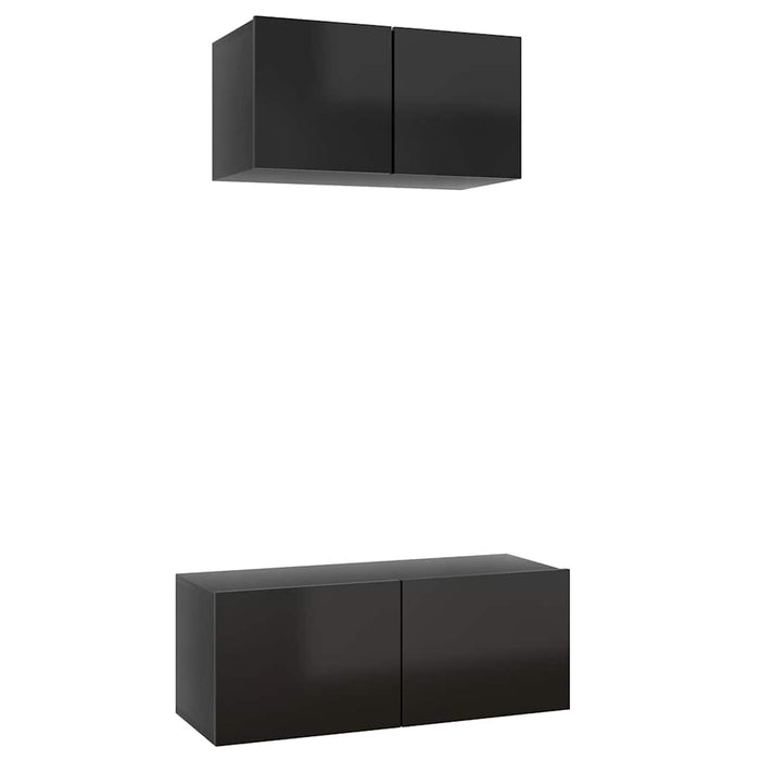 Set dulapuri TV, 2 piese, negru extralucios, lemn prelucrat WALTI