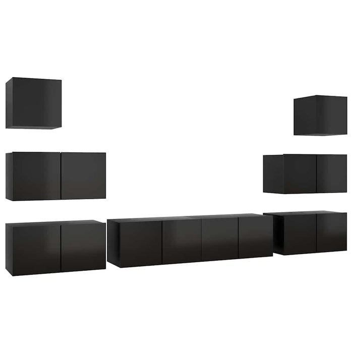 Set de dulapuri TV, 8 piese, negru extralucios, lemn prelucrat WALTI