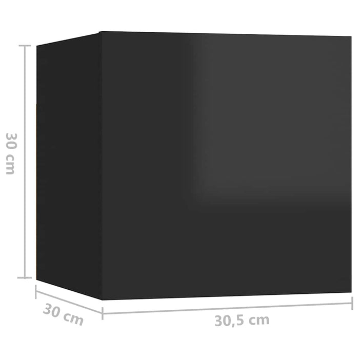 Set de dulapuri TV, 8 piese, negru extralucios, lemn prelucrat WALTI