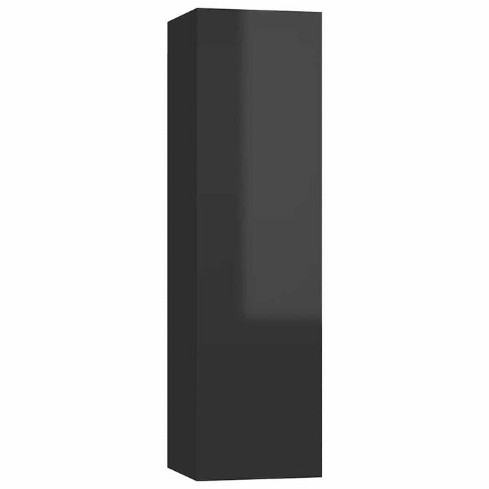 Set de dulapuri TV, 7 piese, negru extralucios, lemn prelucrat WALTI
