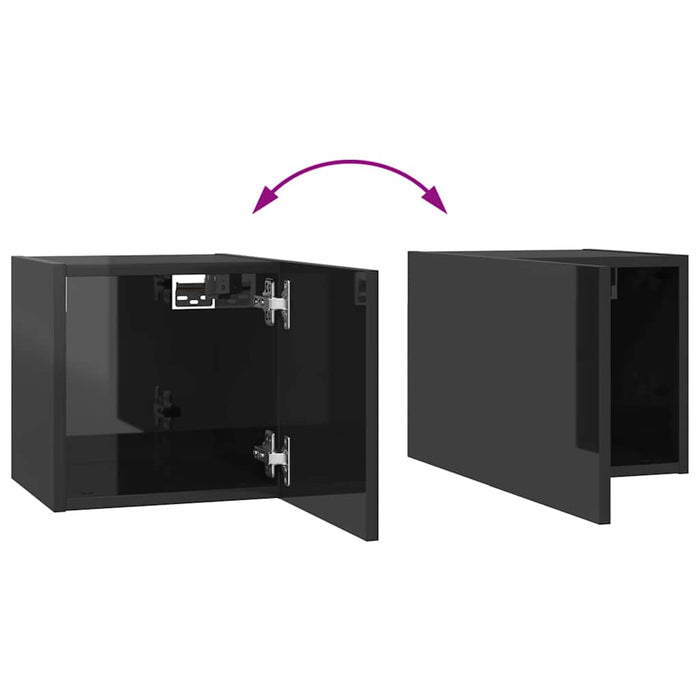 Set de dulapuri TV, 8 piese, negru extralucios, lemn prelucrat WALTI