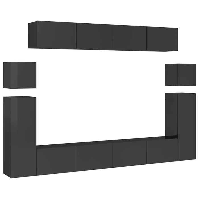 Set de dulapuri TV, 8 piese, negru extralucios, lemn prelucrat WALTI