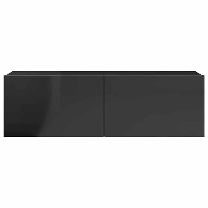 Set de dulapuri TV, 8 piese, negru extralucios, lemn prelucrat WALTI