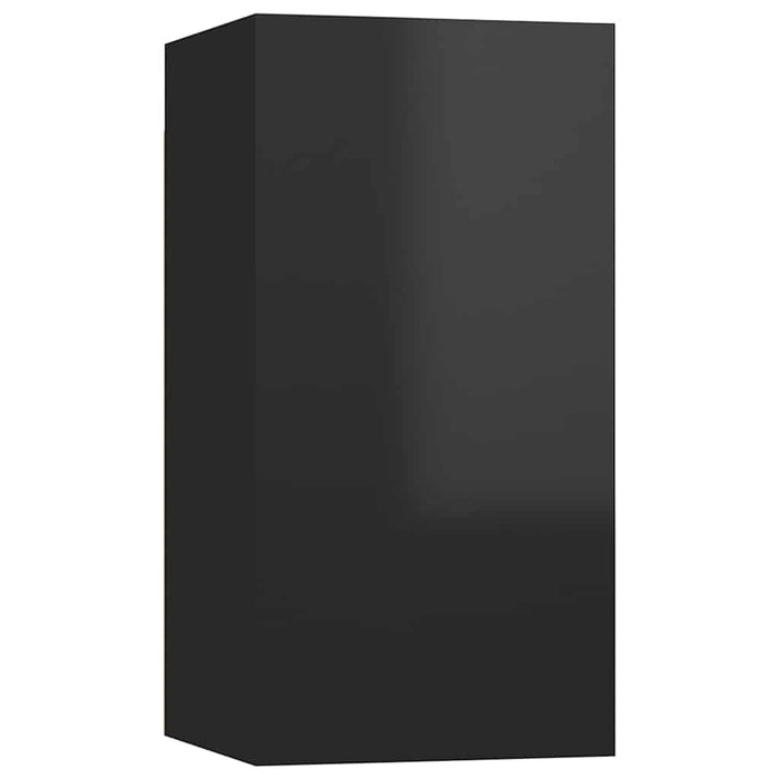 Set de dulapuri TV, 6 piese, negru extralucios, lemn prelucrat WALTI