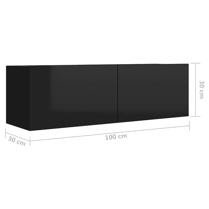 Set de dulapuri TV, 6 piese, negru extralucios, lemn prelucrat WALTI
