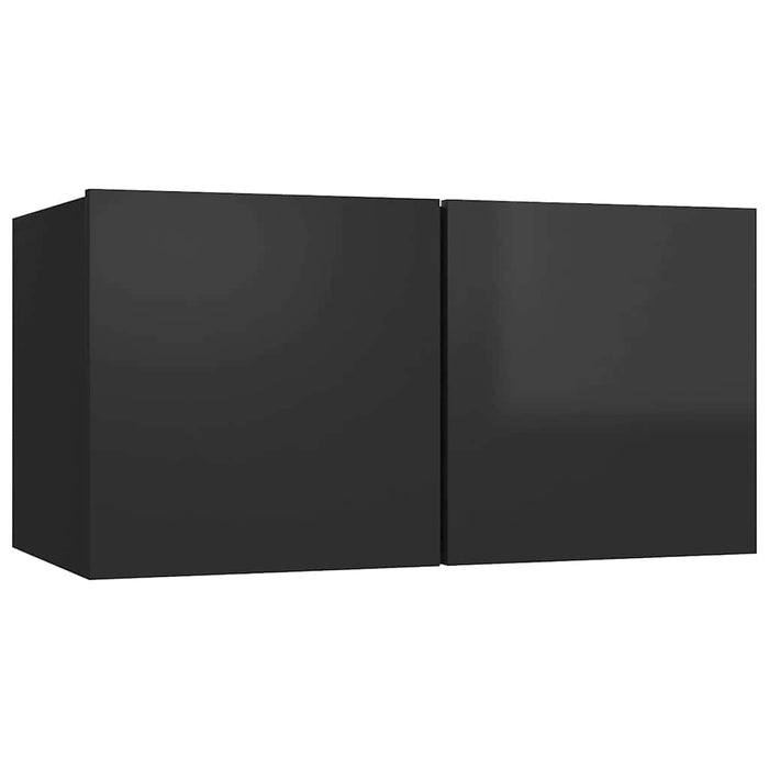 Set de dulapuri TV, 4 piese, negru extralucios, lemn prelucrat WALTI