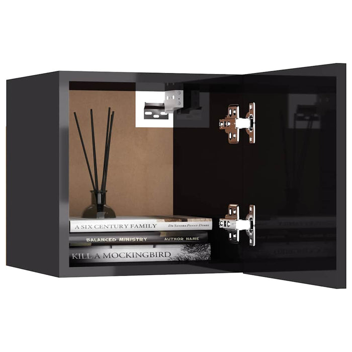 Set de dulapuri TV, 8 piese, gri extralucios, lemn prelucrat WALTI