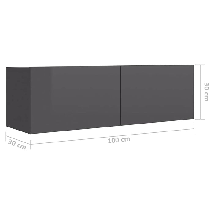 Set de dulapuri TV, 8 piese, gri extralucios, lemn prelucrat WALTI