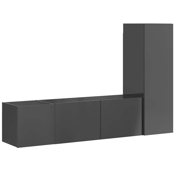 Set de dulapuri TV, 3 piese, gri extralucios, lemn prelucrat WALTI