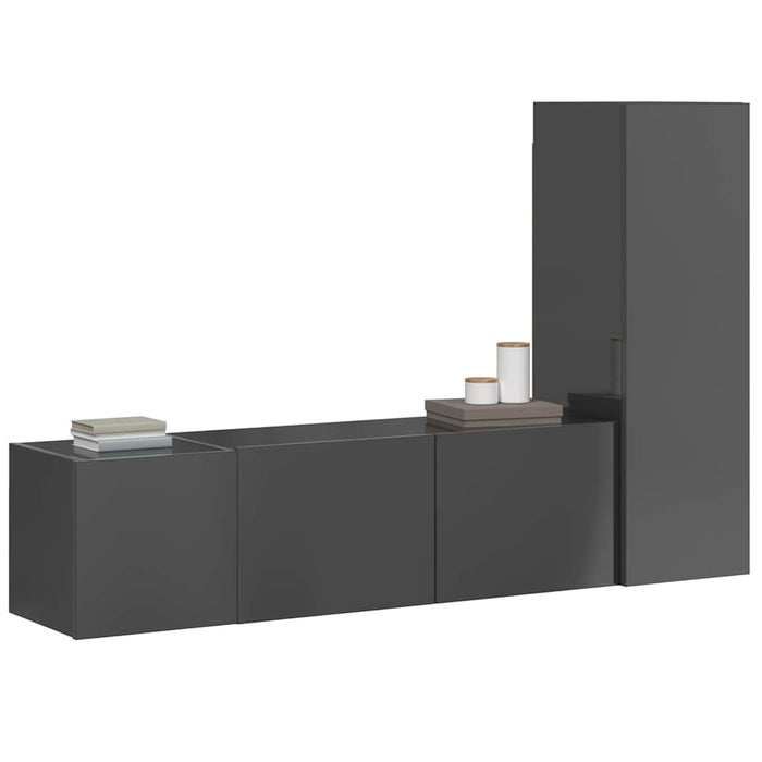 Set de dulapuri TV, 3 piese, gri extralucios, lemn prelucrat WALTI