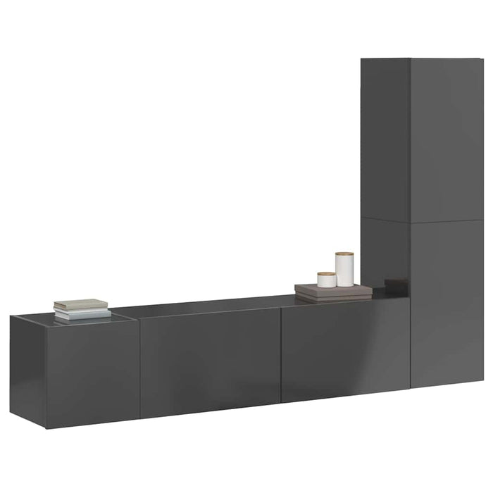 Set de dulapuri TV, 3 piese, gri extralucios, lemn prelucrat WALTI