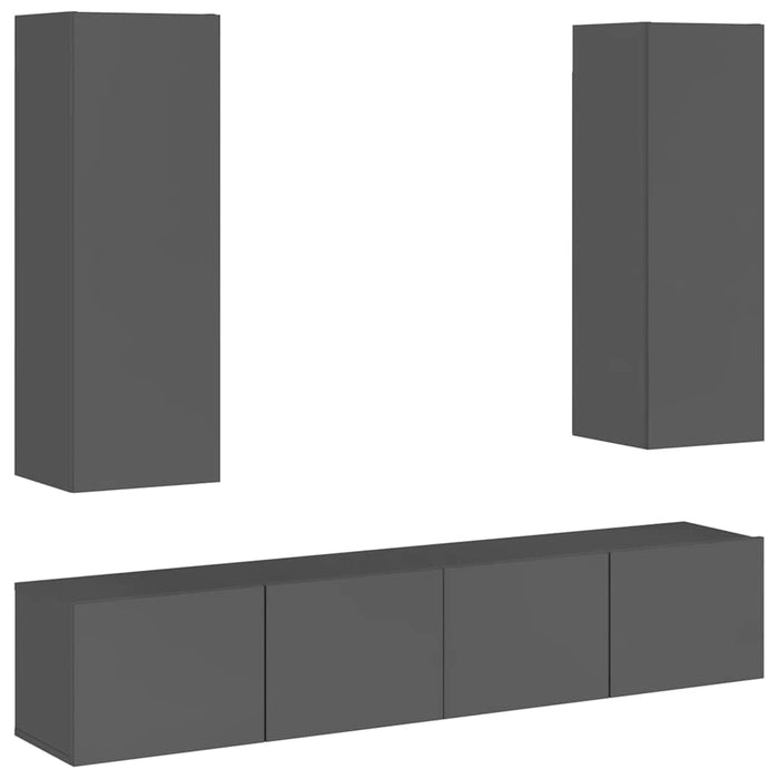 Set de dulapuri TV, 4 piese, gri extralucios, lemn prelucrat WALTI