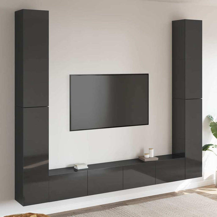 Set de dulapuri TV, 6 piese, gri extralucios, lemn prelucrat WALTI