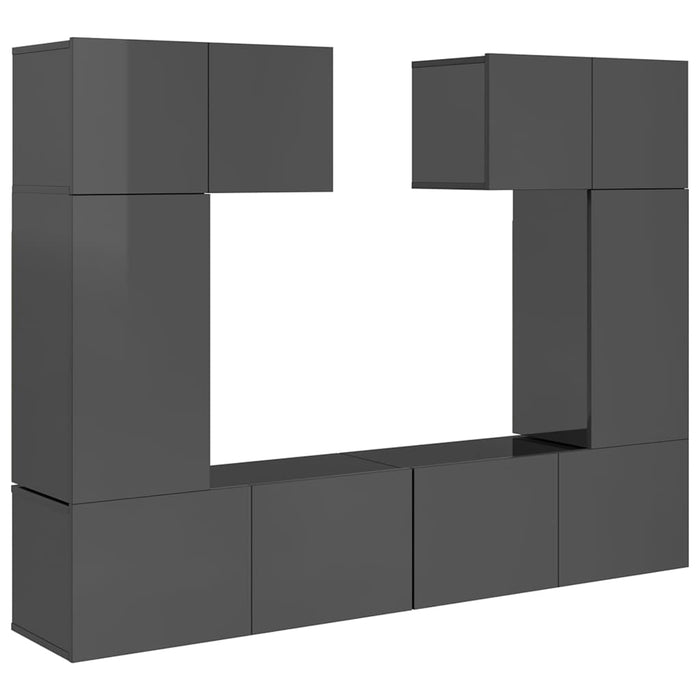 Set de dulapuri TV, 6 piese, gri extralucios, lemn prelucrat WALTI