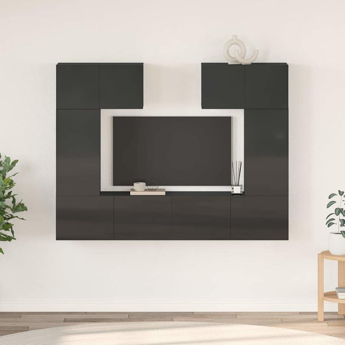 Set de dulapuri TV, 6 piese, gri extralucios, lemn prelucrat WALTI