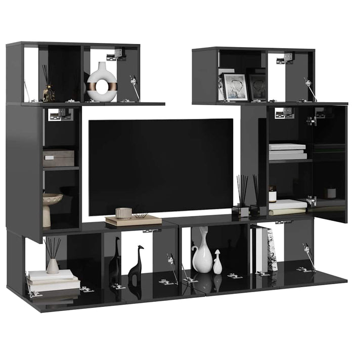 Set de dulapuri TV, 6 piese, gri extralucios, lemn prelucrat WALTI