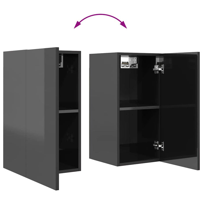 Set de dulapuri TV, 6 piese, gri extralucios, lemn prelucrat WALTI