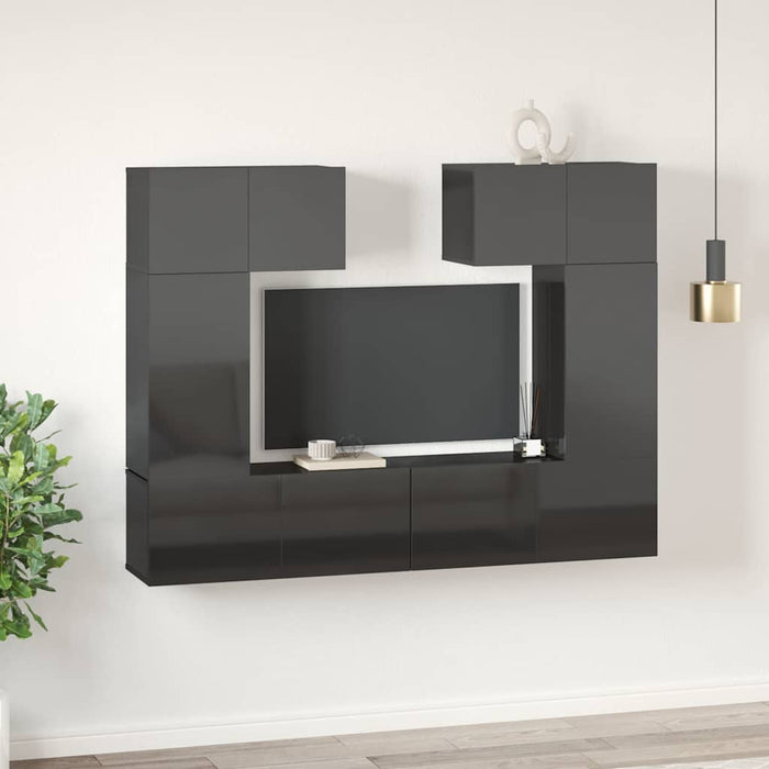 Set de dulapuri TV, 6 piese, gri extralucios, lemn prelucrat WALTI