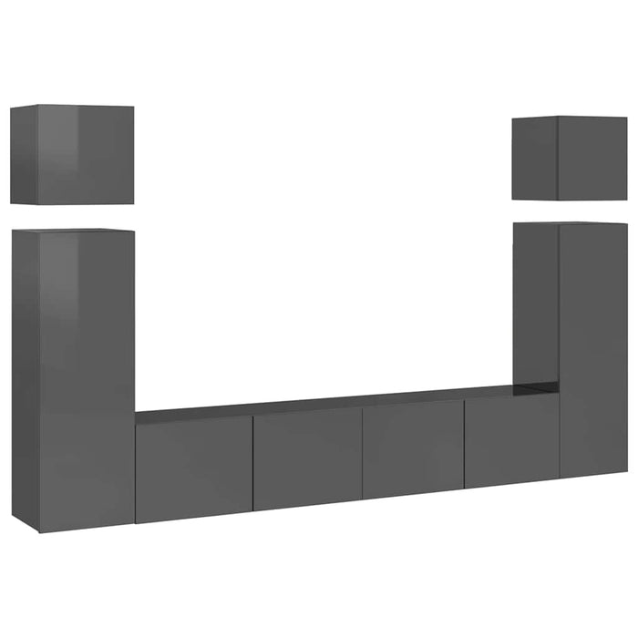Set de dulapuri TV, 8 piese, gri extralucios, lemn prelucrat WALTI