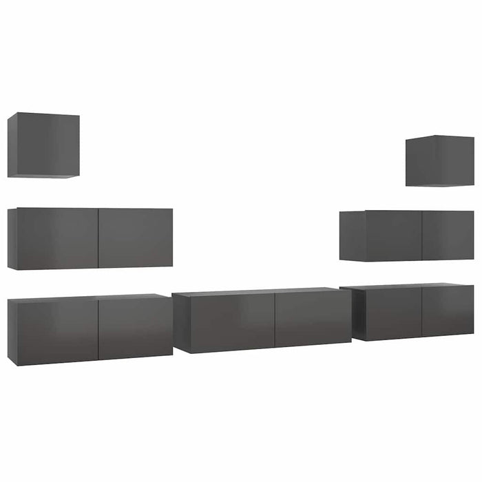 Set de dulapuri TV, 7 piese, gri extralucios, lemn prelucrat WALTI