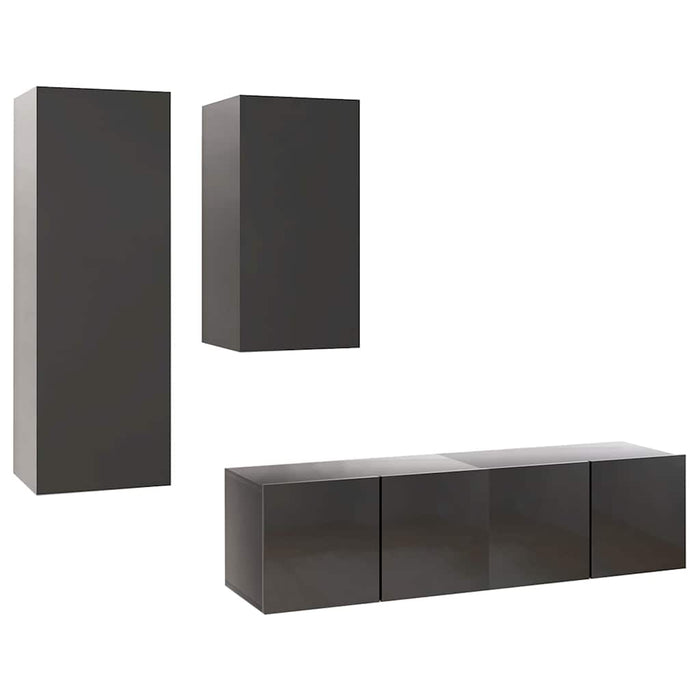 Set de dulapuri TV, 4 piese, gri extralucios, lemn prelucrat WALTI