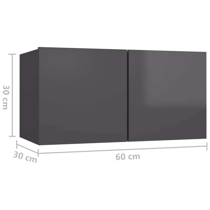 Set de dulapuri TV, 10 piese, gri extralucios, lemn prelucrat WALTI