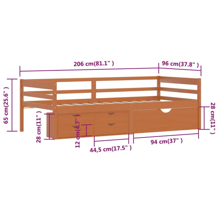 Cadru pat cu sertare & dulap, maro miere, 90x200 cm lemn de pin - WALTI WALTI