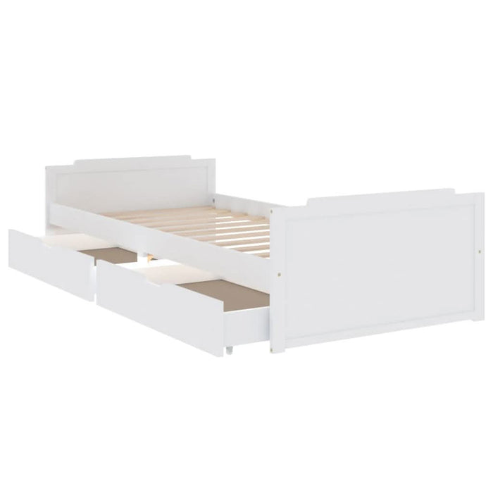 Cadru de pat cu 2 sertare, alb, 90 x 200 cm, lemn masiv de pin - WALTI WALTI
